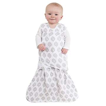 HALO 100% Cotton Muslin Sleepsack Swaddle, 3-Way Adjustable Wearable Blanket, TOG 1.5, Grey Tree Leaf, Small, 3-6 Months
