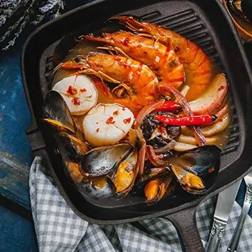 OAMCEG 10.2 Inch Pre-Seasoned Cast Iron Skillet for Grilling