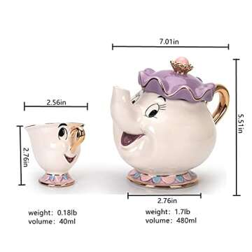 NEW Beauty and The Beast Cartoon Mrs.Potts Chip Tea Pot & Cup set Teapot Mug Potts Sculpted Ceramic Teapot (Pot & Cup)