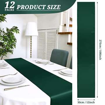 12 Pack Emerald Green Satin Table Runner 12 x 108 Inch Long Premium Table Runners for Wedding Party ...