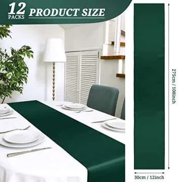 12 Pack Emerald Green Satin Table Runner 12 x 108 Inch Long Premium Table Runners for Wedding Party ...