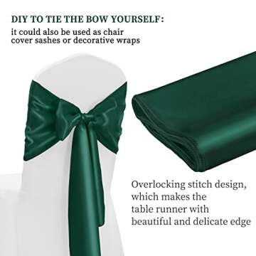 12 Pack Emerald Green Satin Table Runner 12 x 108 Inch Long Premium Table Runners for Wedding Party Events Decoration, Birthday Parties, Banquets Decorations, Graduations, Engagements
