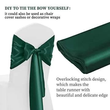 12 Pack Emerald Green Satin Table Runner 12 x 108 Inch Long Premium Table Runners for Wedding Party Events Decoration, Birthday Parties, Banquets Decorations, Graduations, Engagements