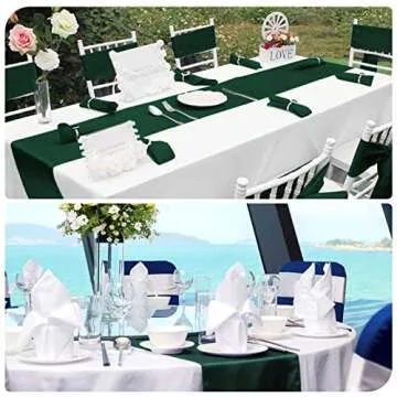 12 Pack Emerald Green Satin Table Runner 12 x 108 Inch Long Premium Table Runners for Wedding Party Events Decoration, Birthday Parties, Banquets Decorations, Graduations, Engagements