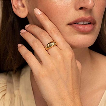 KOHOTA Chunky Dome Rings 18K Gold Plated for Women
