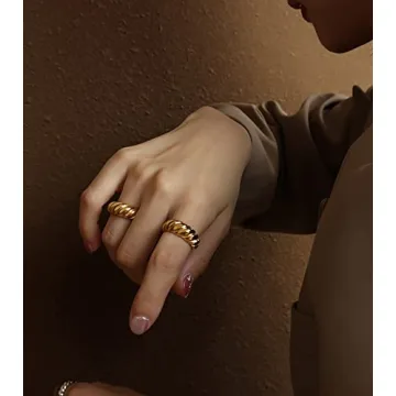 KOHOTA Chunky Dome Rings 18K Gold Plated for Women