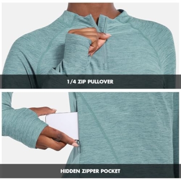 BALEAF Women's Running Shirts Quick Dry Lightweight Long Sleeve Pullover UPF50+ Moisture Wicking Hiking Light Blue Size L
