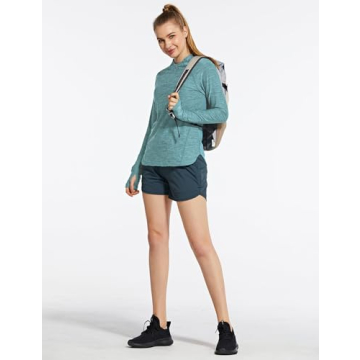 BALEAF Women's Running Shirts Quick Dry Lightweight Long Sleeve Pullover UPF50+ Moisture Wicking Hiking Light Blue Size L