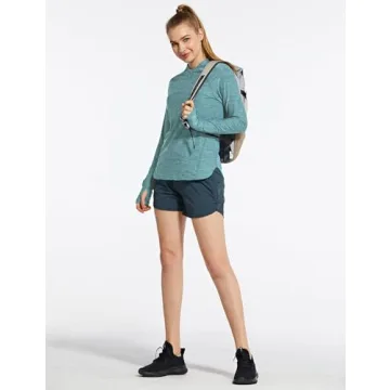 BALEAF Women's Running Shirts Quick Dry Lightweight Long Sleeve Pullover UPF50+ Moisture Wicking Hiking Light Blue Size L