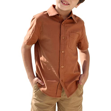 Boys' Comfortable Cotton Short Sleeve Button Down Shirt for Ages 4-13