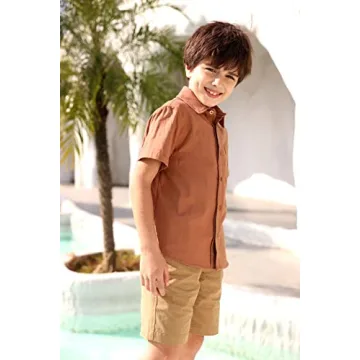 Boys Cotton Short Sleeve Button Down Shirt Ages 4-13