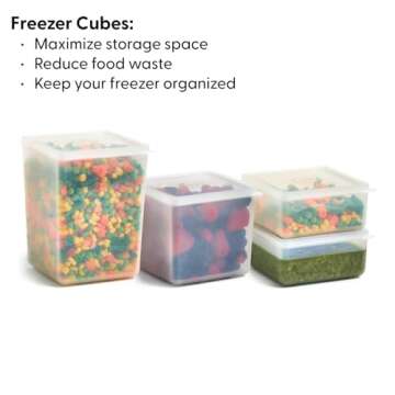 W&P Freezer Cubes | Reclaim Your Freezer With Tidy Stackable Frozen Food Containers | 40oz | Freezer safe, BPA Free, Dishwasher Safe, Microwave Safe