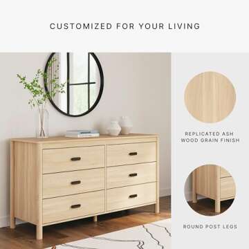 Signature Design by Ashley Cabinella Casual 6-Drawer Dresser with Safety Stop, Light Brown