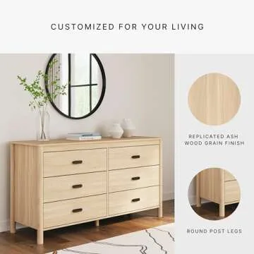 Signature Design by Ashley Cabinella Casual 6-Drawer Dresser with Safety Stop, Light Brown