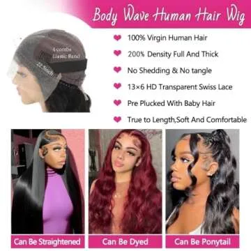 oveflect 30 Inch 13x6 Lace Front Wigs Human Hair 200 Density Body Wave HD Lace Front Wigs Human Hair Pre Plucked Natural Color Glueless Wig 100% Virgin Human Hair Lace Front Wigs for Women