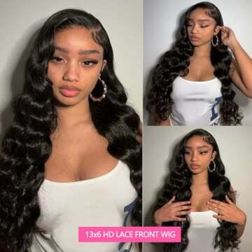 oveflect 30 Inch 13x6 Lace Front Wigs Human Hair 200 Density Body Wave HD Lace Front Wigs Human Hair Pre Plucked Natural Color Glueless Wig 100% Virgin Human Hair Lace Front Wigs for Women