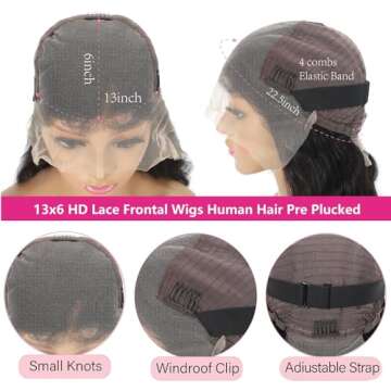 oveflect 30 Inch 13x6 Lace Front Wigs Human Hair 200 Density Body Wave HD Lace Front Wigs Human Hair Pre Plucked Natural Color Glueless Wig 100% Virgin Human Hair Lace Front Wigs for Women