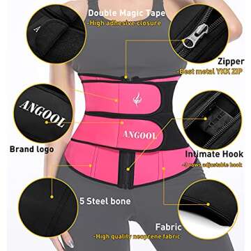 ANGOOL Neoprene Waist Trainer for Women - Zip & Velcro Compression Belt