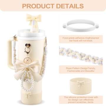Stanley Cup Accessories Set,Silicone Straw Cover, Cute Charm,Handle Strap,Cup Ring,Plush Pendant,Sil...