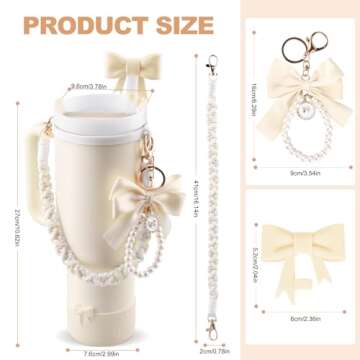 Stanley Cup Accessories Set,Silicone Straw Cover, Cute Charm,Handle Strap,Cup Ring,Plush Pendant,Silicone Boot,Heart Buttons for Stanley Cup 40oz & 30oz Tumbler (White)