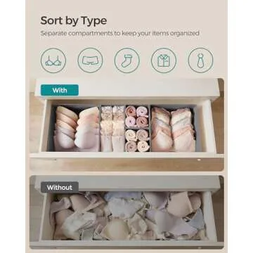 SONGMICS Drawer Organizer, Dresser Drawer Organizers, Set of 12, Foldable Fabric Storage Bins for Socks, Underwear, Bras, Ties, Scarves, Dove Gray URDZ006G02