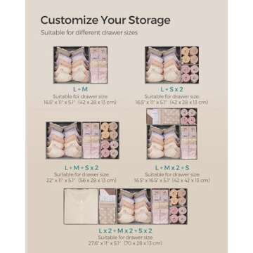 SONGMICS Drawer Organizer, Dresser Drawer Organizers, Set of 12, Foldable Fabric Storage Bins for Socks, Underwear, Bras, Ties, Scarves, Dove Gray URDZ006G02