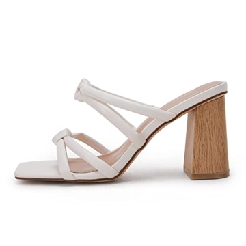 LAICIGO Women's Chunky Block Heels Square Open Toe Double Knot Slip On Faux Leather Dress Party Sandals