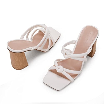 LAICIGO Women's Chunky Block Heels Square Open Toe Double Knot Slip On Faux Leather Dress Party Sandals