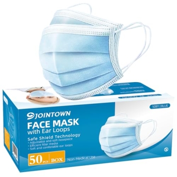 JOINTOWN Disposable Face Masks - 3-Ply Filter Protection, 50 Pack Premium Quality