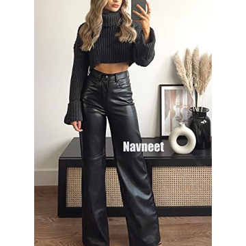 Affordable Faux Leather High Waist Flare Pants for Women