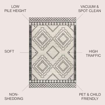 JONATHAN Y MOH200A-8 Amir Moroccan Beni Souk Indoor Area-Rug Bohemian Farmhouse Rustic Geometric Easy-Cleaning Bedroom Kitchen Living Room Non Shedding, 8 X 10, Cream,Black