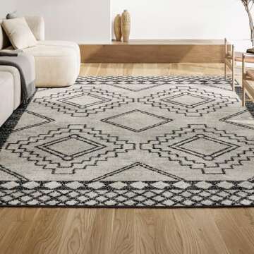JONATHAN Y MOH200A-8 Amir Moroccan Beni Souk Indoor Area-Rug Bohemian Farmhouse Rustic Geometric Easy-Cleaning Bedroom Kitchen Living Room Non Shedding, 8 X 10, Cream,Black