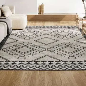 JONATHAN Y MOH200A-8 Amir Moroccan Beni Souk Indoor Area-Rug Bohemian Farmhouse Rustic Geometric Easy-Cleaning Bedroom Kitchen Living Room Non Shedding, 8 X 10, Cream,Black
