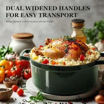 Overmont Enameled Cast Iron Dutch Oven - 5QT Pot with Lid Cookbook & Cotton Potholders - Heavy-Duty Cookware for Braising, Stews, Roasting, Bread Baking moss