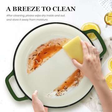 Overmont Enameled Cast Iron Dutch Oven - 5QT Pot with Lid Cookbook & Cotton Potholders - Heavy-Duty Cookware for Braising, Stews, Roasting, Bread Baking moss