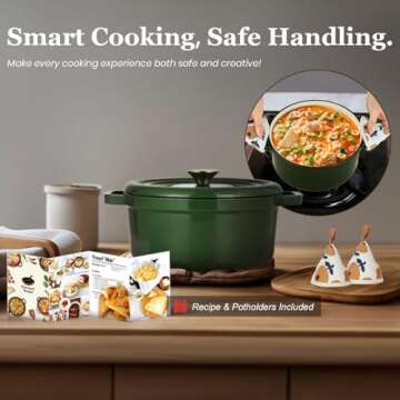 Overmont Enameled Cast Iron Dutch Oven - 5QT Pot with Lid Cookbook & Cotton Potholders - Heavy-Duty Cookware for Braising, Stews, Roasting, Bread Baking moss
