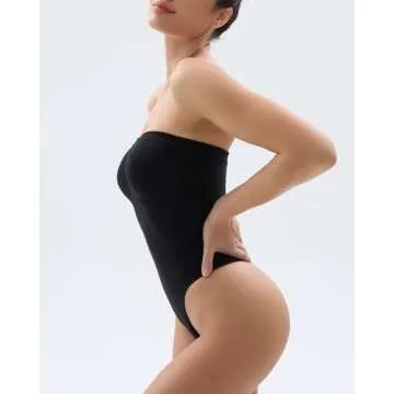 SHAPERX Strapless Bodysuit for Women Tummy Control Seamless Shapewear Thong Body Shaper with Invisible & Removable Straps,SZ5216-Black-L/XL