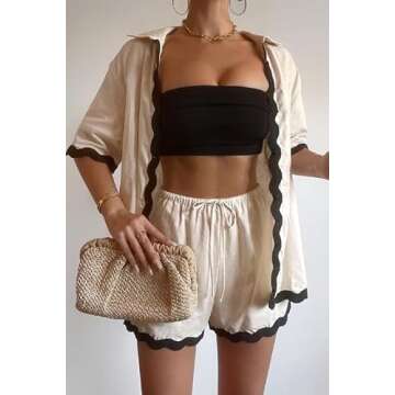 ROAONOCOMO Women 2 Piece Shorts Sets Graphic Short Sleeve Button Shirt Wide Leg Lounge Shorts Summer Holiday Beach Outfit