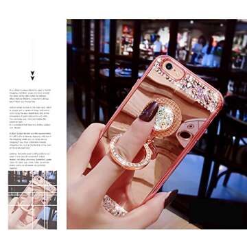 Black Lemon hui-41 iPhone 7 Plus Case, Luxury Crystal Rhinestone Soft Rubber Bumper Bling Diamond Glitter Mirror Makeup Case with Ring Stand Holder - Rose Gold