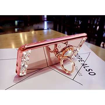 Black Lemon hui-41 iPhone 7 Plus Case, Luxury Crystal Rhinestone Soft Rubber Bumper Bling Diamond Glitter Mirror Makeup Case with Ring Stand Holder - Rose Gold