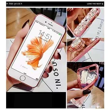 Black Lemon hui-41 iPhone 7 Plus Case, Luxury Crystal Rhinestone Soft Rubber Bumper Bling Diamond Glitter Mirror Makeup Case with Ring Stand Holder - Rose Gold