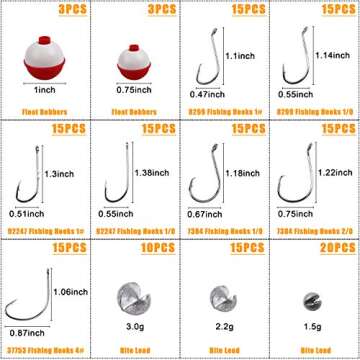 Fishing Hooks Bobbers Tackle Kit,186pcs Freshwater Fishing Gear Tackle Box Included Fishing Hooks,Fi...