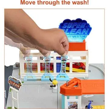 Matchbox Toy Car Playset, Action Drivers Super Clean Car Wash with 1 Chevrolet Corvette in 1:64 Scale, Lights & Sounds, Connects to Other Sets