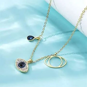 Nanafast Evil Eye Necklace Adjustable Third Eye necklace Dainty Eye Pendant Necklace for Women Girls Lucky Protection Gifts gold