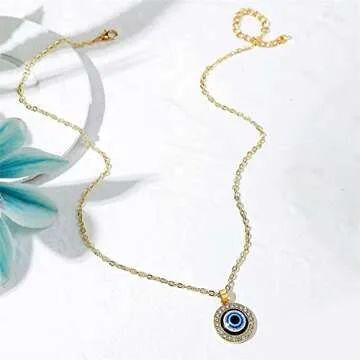 Nanafast Evil Eye Necklace Adjustable Third Eye necklace Dainty Eye Pendant Necklace for Women Girls Lucky Protection Gifts gold