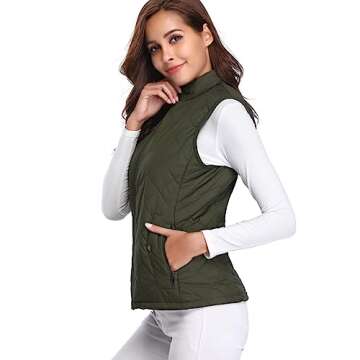 Fuinloth Women's Lightweight Quilted Vest - Stylish Stand Collar Gilet in Green