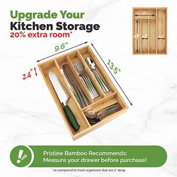 Pristine Bamboo Silverware Organizer - Small Extra-Deep Wooden Kitchen Drawer Organizer Divider for ...