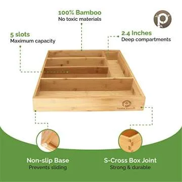 Pristine Bamboo Silverware Organizer for Kitchen Drawers