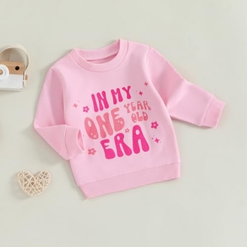 First Birthday Outfit for Baby Girls - Pink Sweatshirt, 12-18m