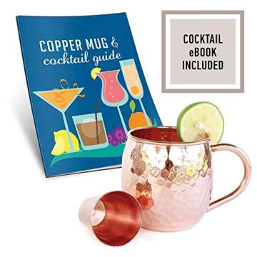 Willow & Everett Set of 4 Moscow Mule Copper Mugs with Copper Shot Glass - 4 16oz Copper Moscow Mule Mugs - Solid Copper Hammered Mug - Copper Cups for Moscow Mules